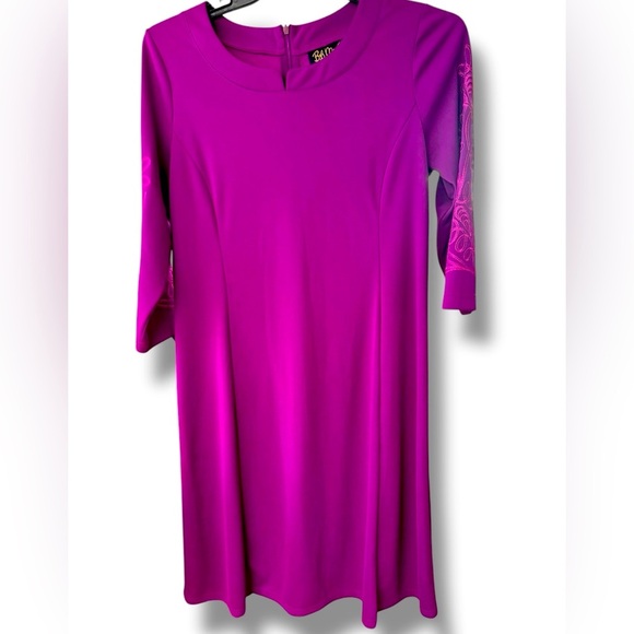 Bob Mackie Wearable Art Dress Purple Embroidered Floral Y-Neck Dress Sz M - Picture 1 of 8